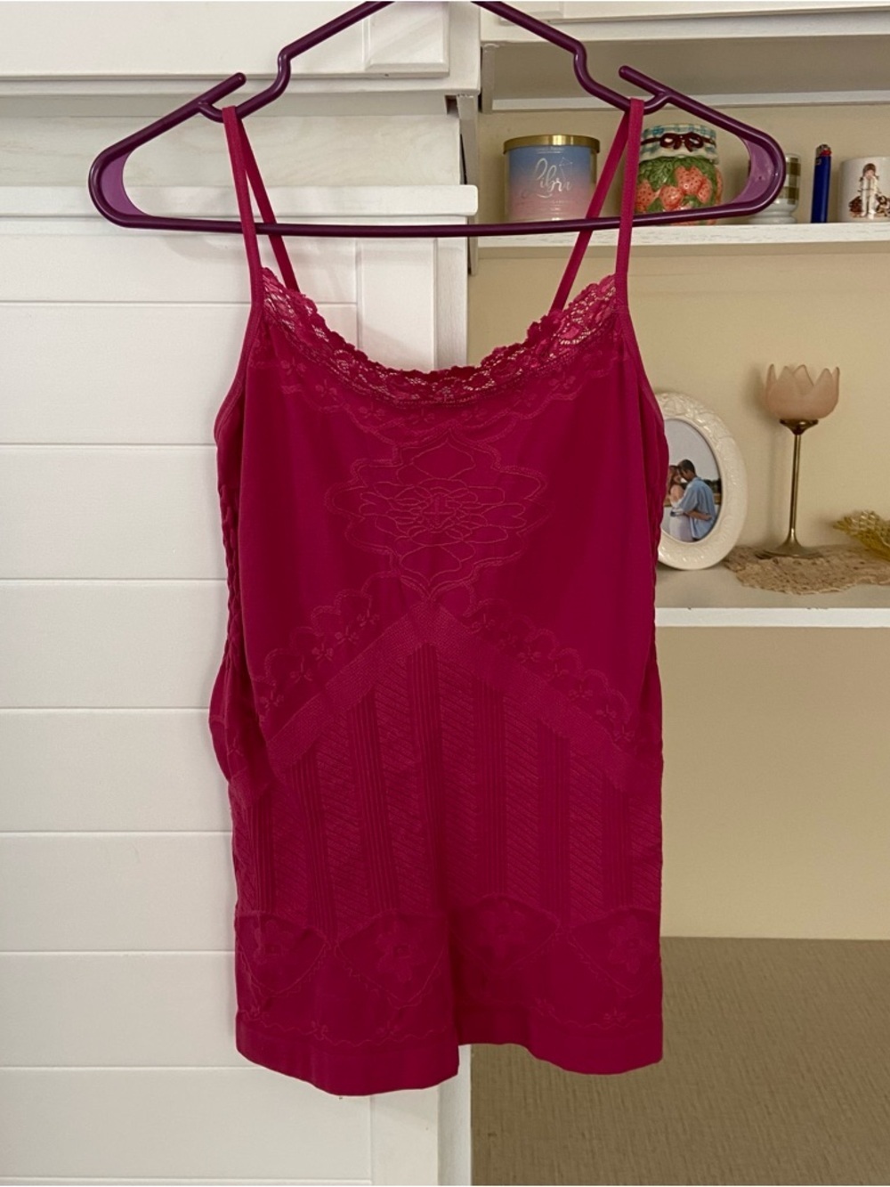 Y2K Fuchsia Pink Lace Trim Camisole Tank Top